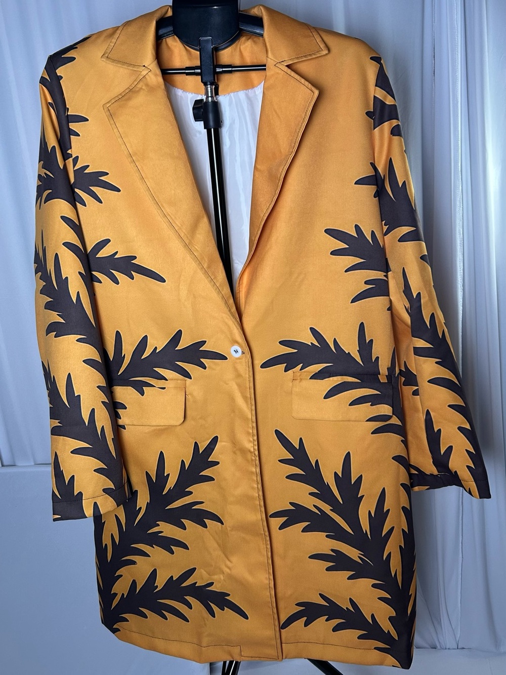Women’s Mustard Yellow Printed Blazer Coat